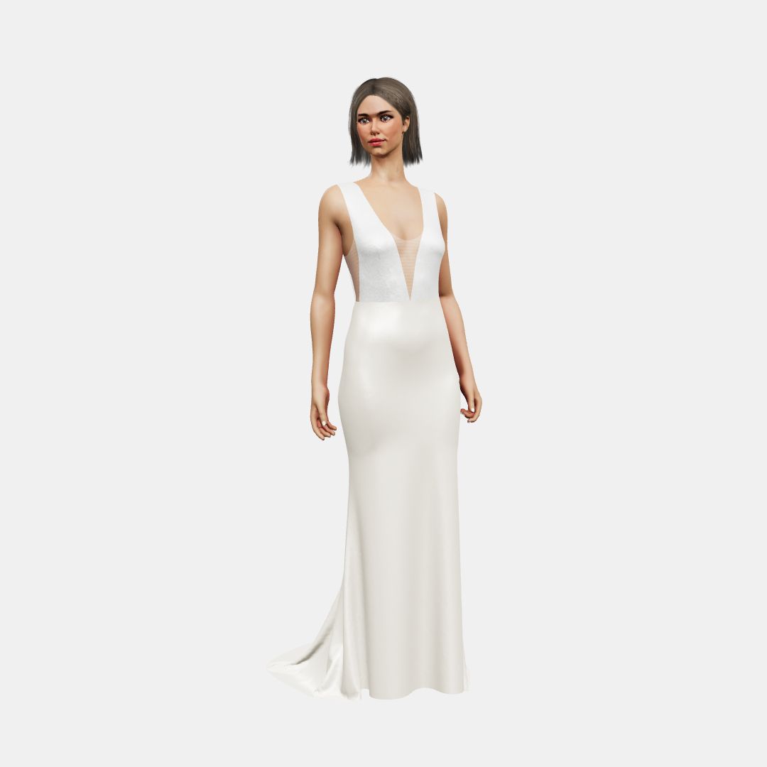 Deep V neck + trumpet Shinny Charmeuse / Heavy Satin