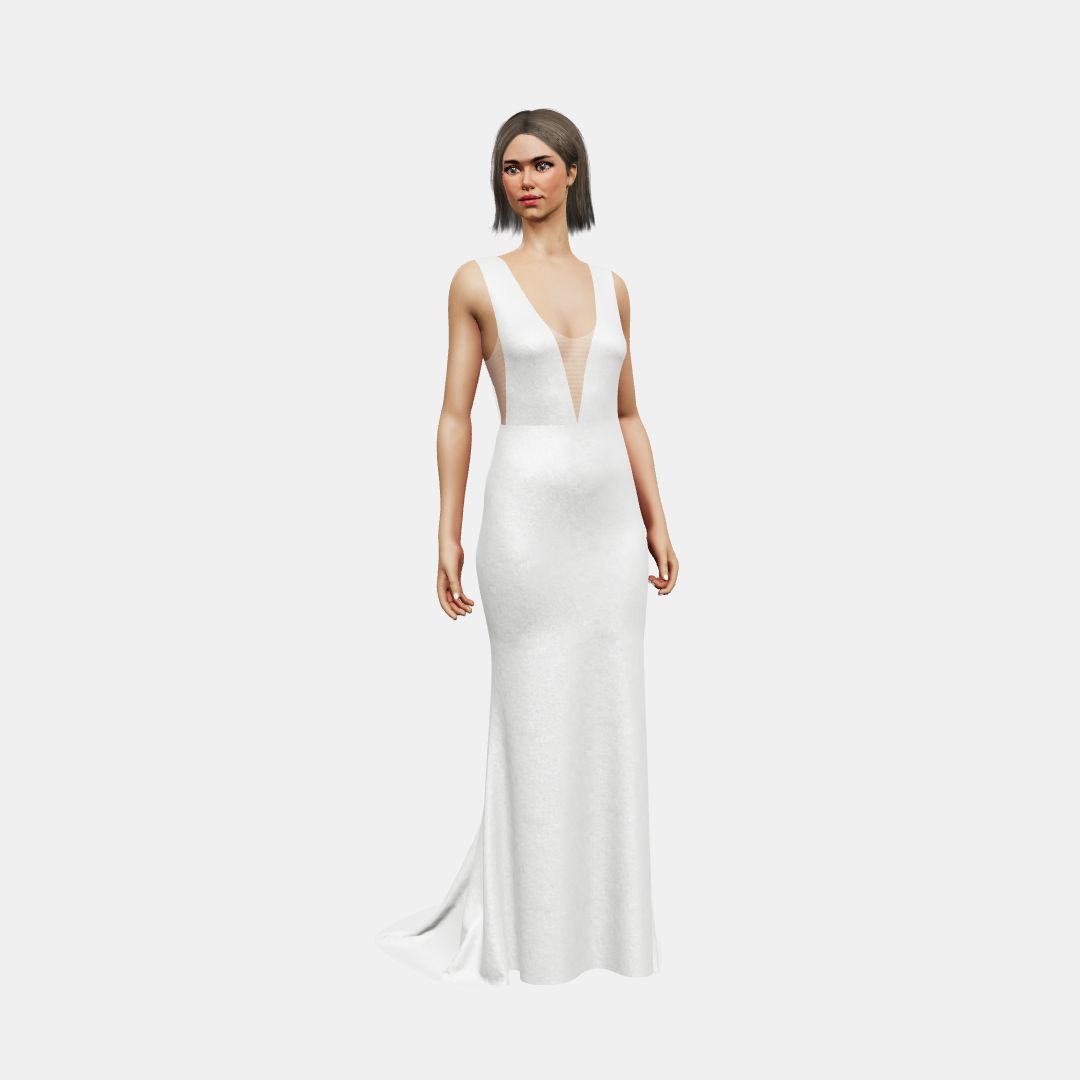 Deep V neck + trumpet Shinny Charmeuse / Shinny Charmeuse