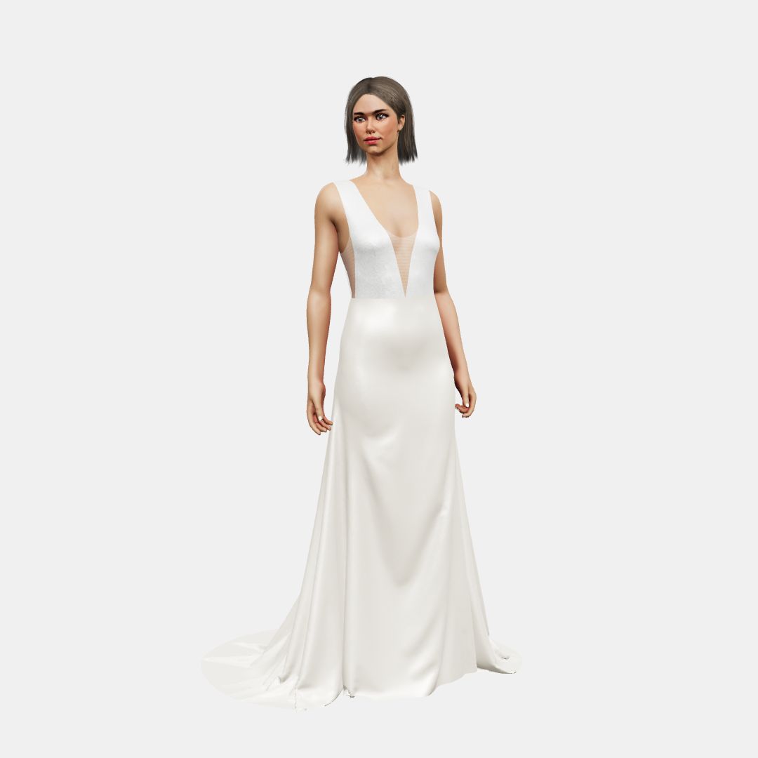 Deep V neck + fit and flair Shinny Charmeuse / Heavy Satin