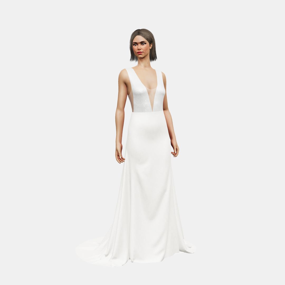 Deep V neck + fit and flair Shinny Charmeuse / Matt Silk