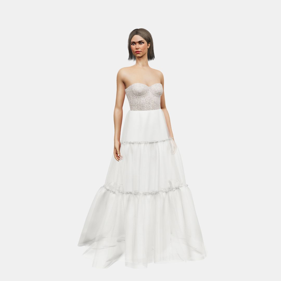 Bustier + A-lined tiered tulle Beaded Sequin Tulle / Tulle-Ivory