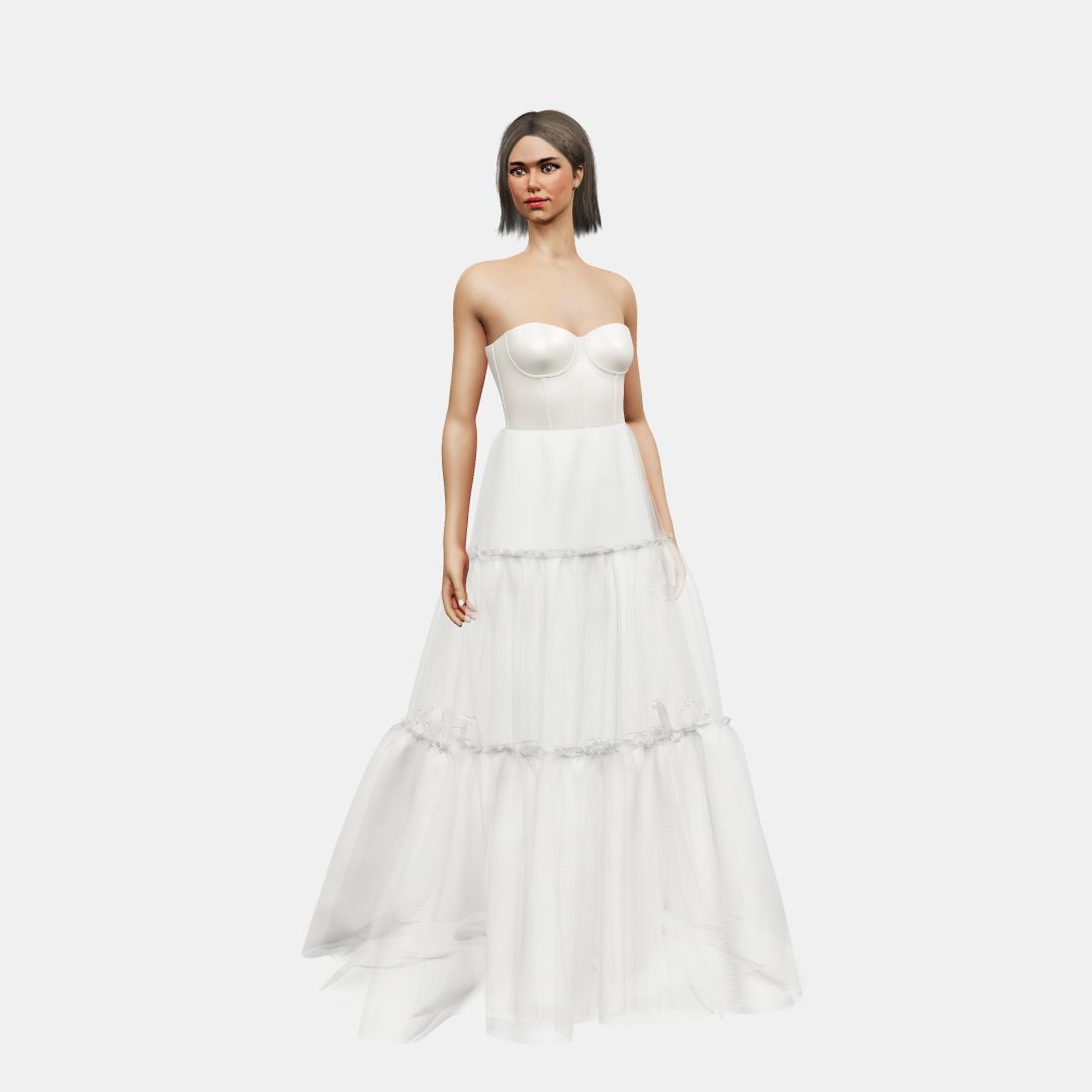 Bustier + A-lined tiered tulle Heavy Satin / Tulle-Ivory