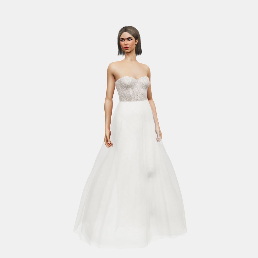 Bustier + A-lined tulle Beaded Sequin Tulle / Tulle-Ivory