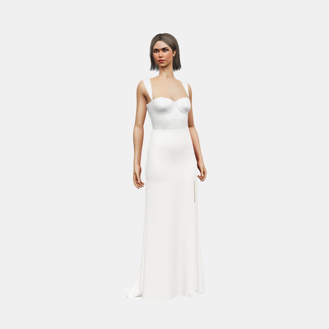 Bustier w/ straps+ column with slit Shinny Charmeuse / Matt Silk