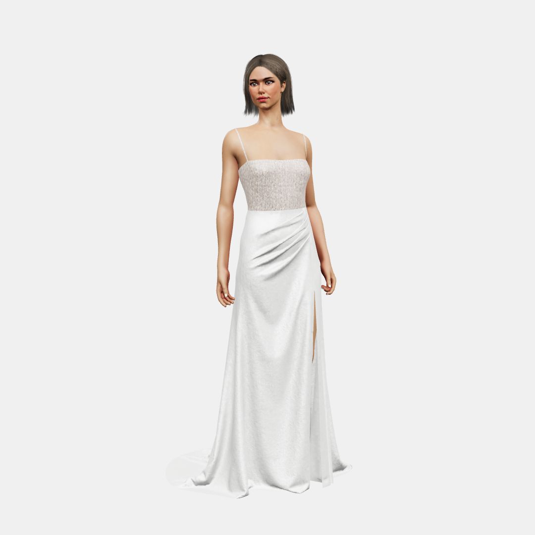 Bandeau + draped Beaded Sequin Tulle / Shinny Charmeuse