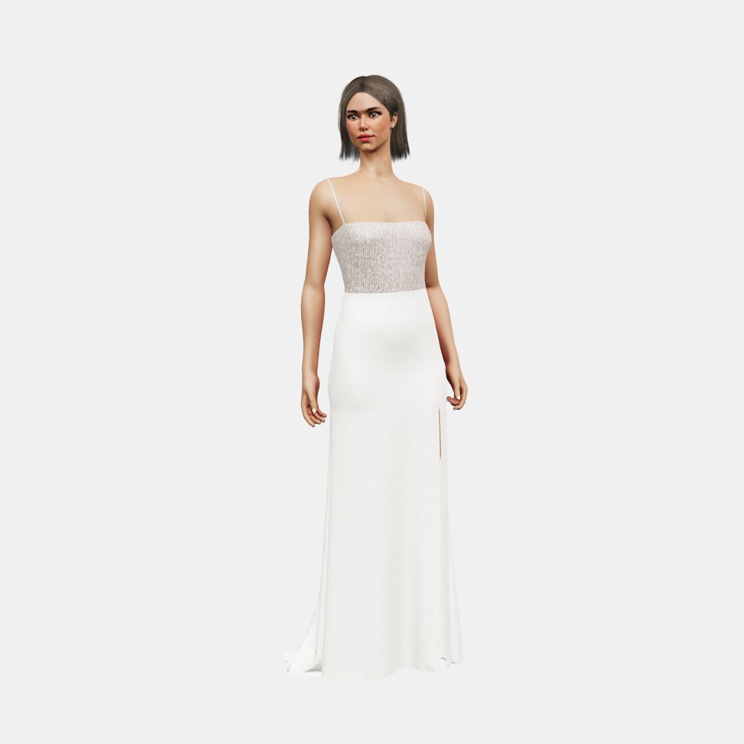 Bandeau + column with slit Beaded Sequin Tulle / Matt Silk