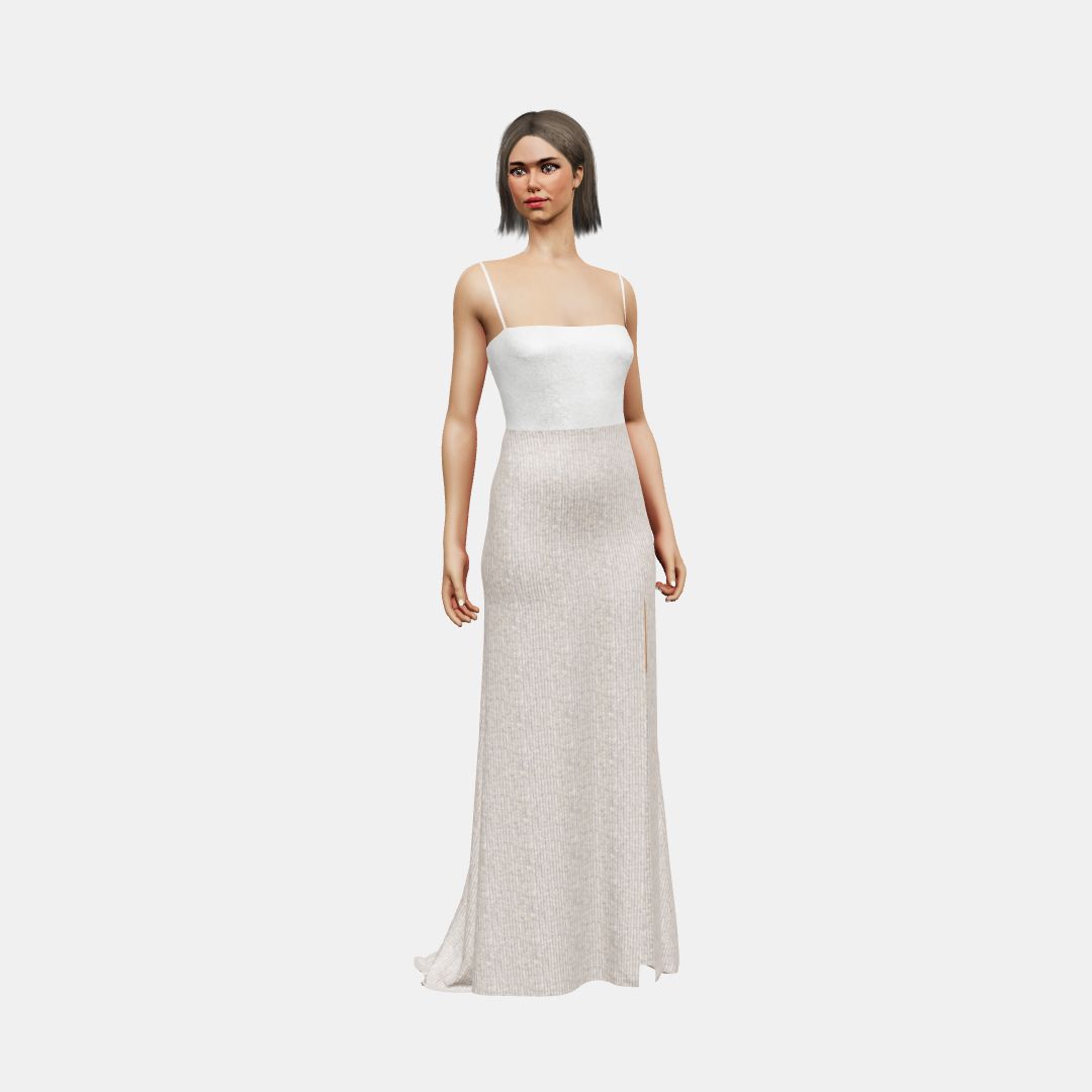 Bandeau + column with slit Shinny Charmeuse / Beaded Sequin Tulle