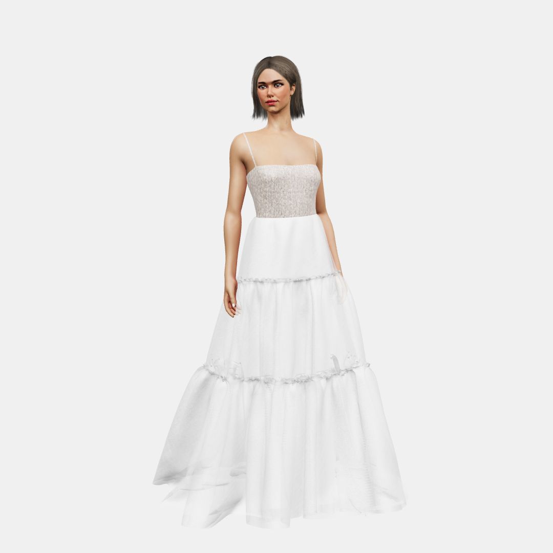 Bandeau + A-lined tiered tulle Beaded Sequin Tulle / Chiffon