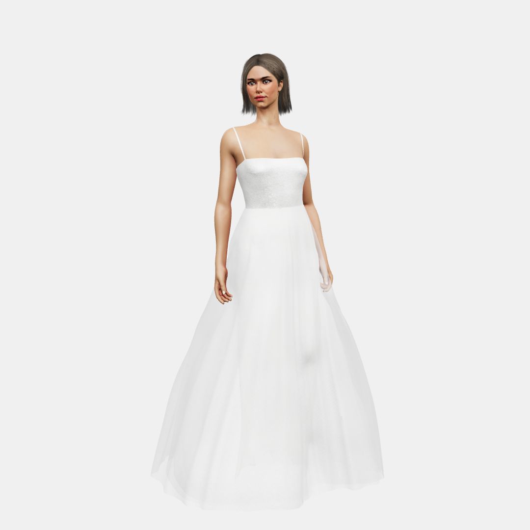 Bandeau + A-lined tulle Shinny Charmeuse / Chiffon