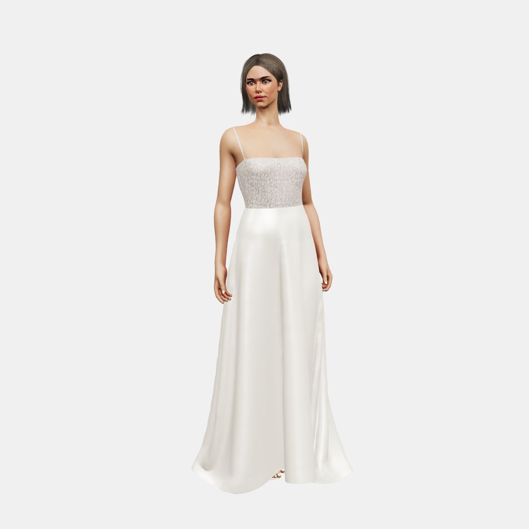 Bandeau and open back + A-lined Beaded Sequin Tulle / Heavy Satin