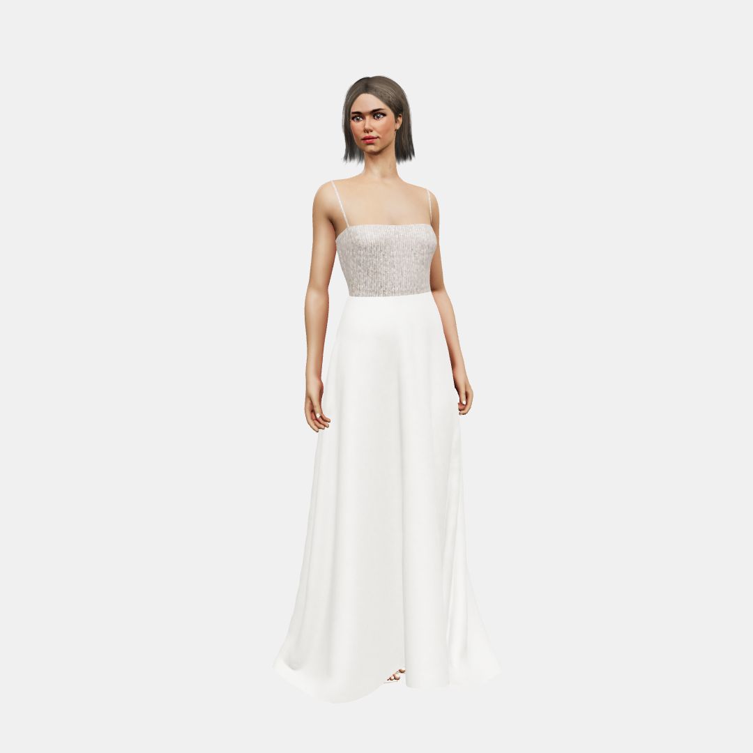 Bandeau and open back + A-lined Beaded Sequin Tulle / Matt Silk