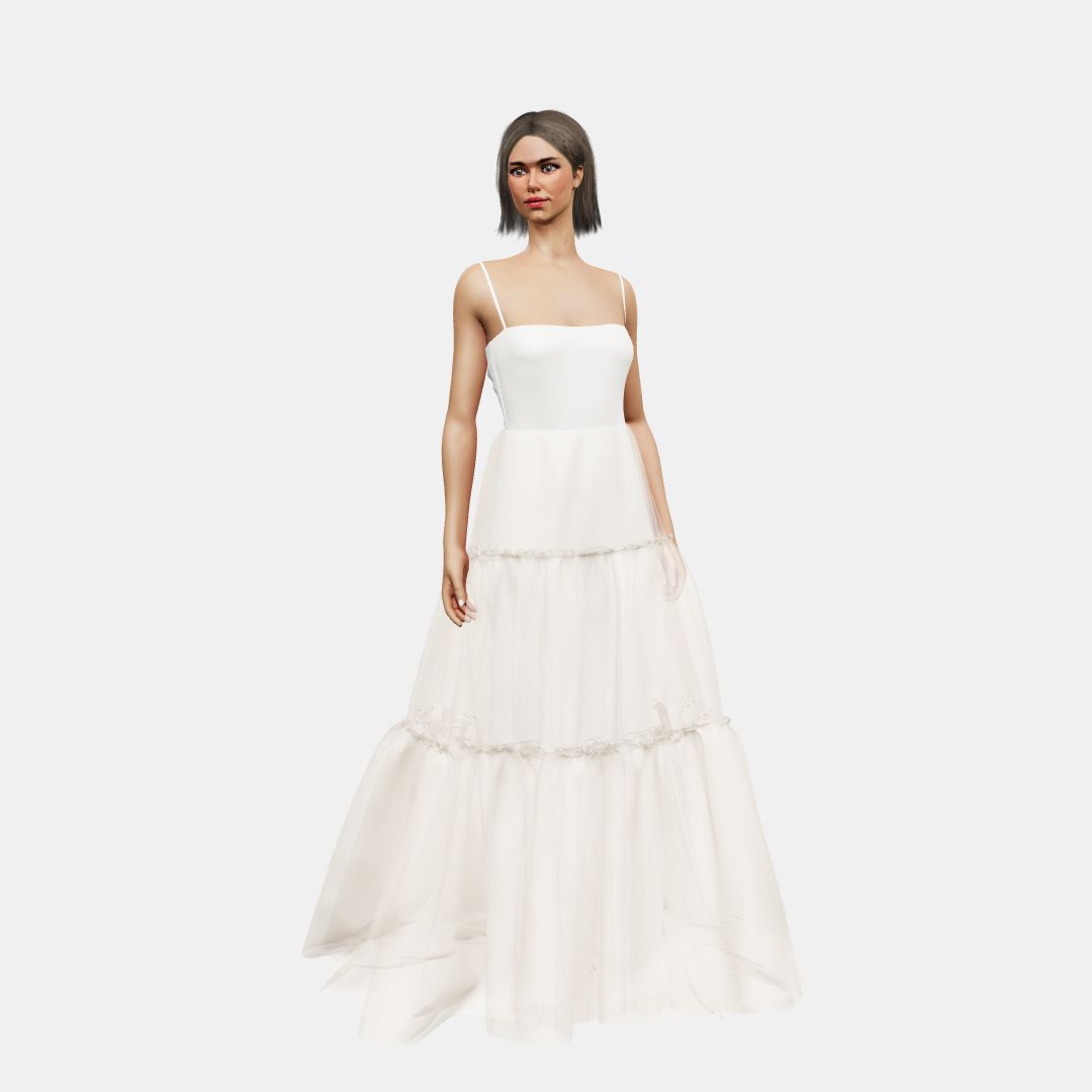 Bandeau and ties + A-lined tiered tulle Matt Silk / Tulle-Nude