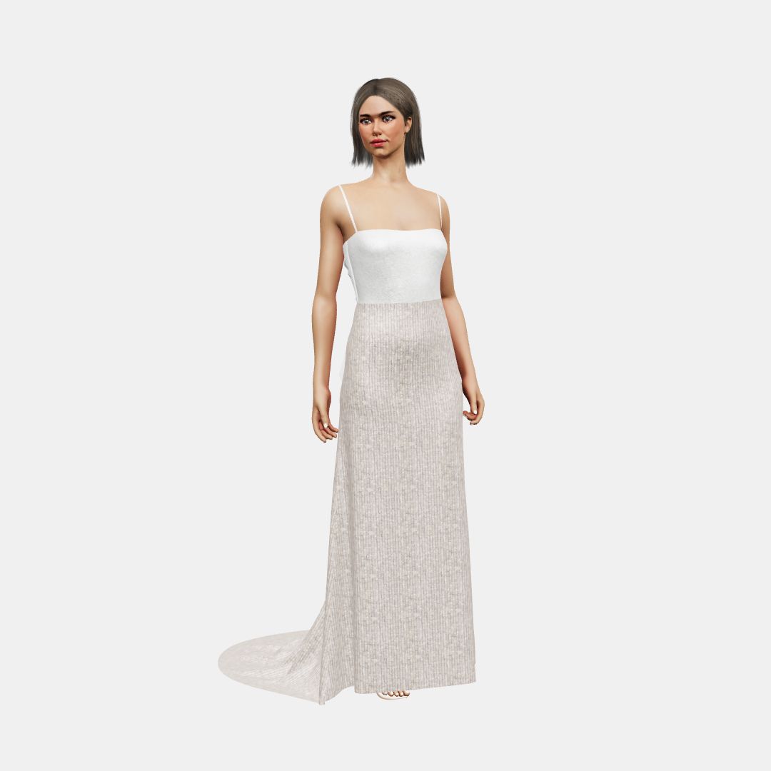 Bandeau and ties + column Shinny Charmeuse / Beaded Sequin Tulle