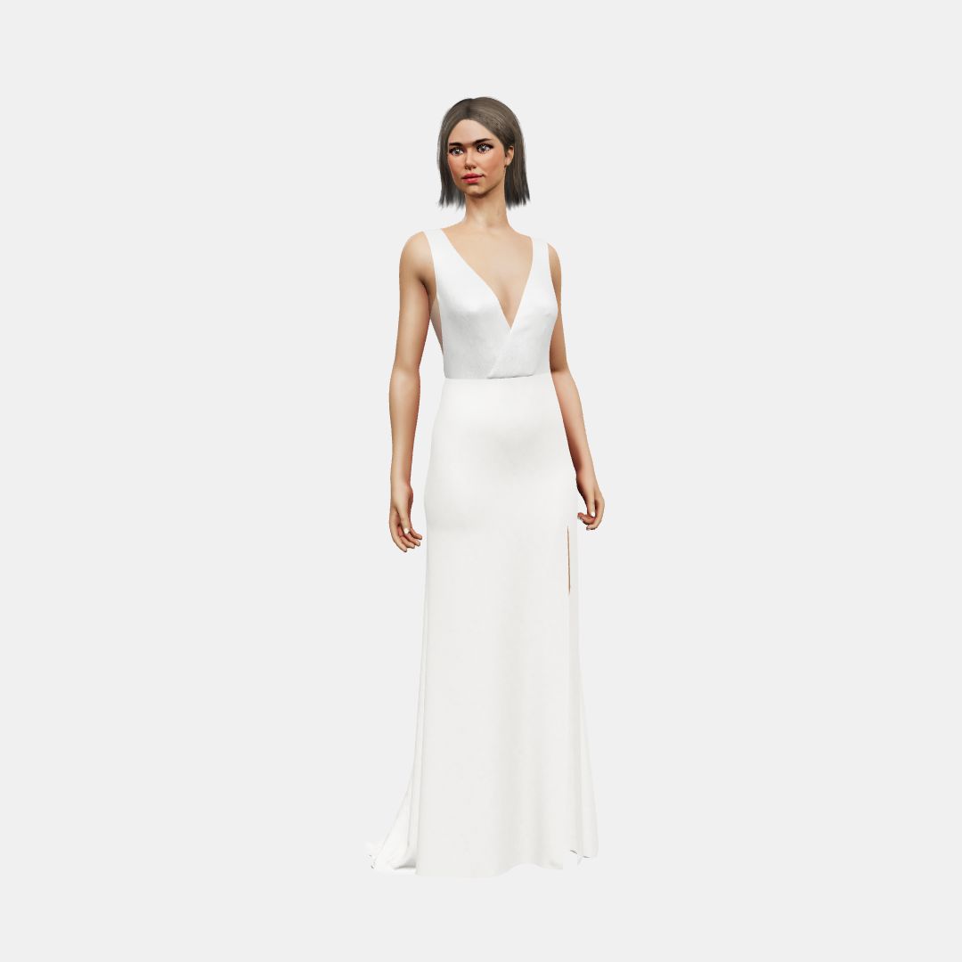 V neck cross over + column with slit Shinny Charmeuse / Matt Silk