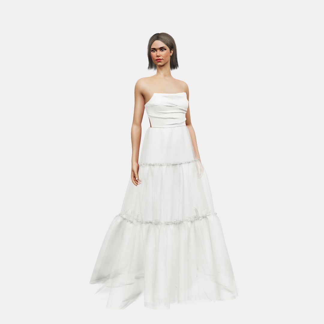 Draped bustier + A-lined tiered tulle Matt Silk / Tulle-Ivory