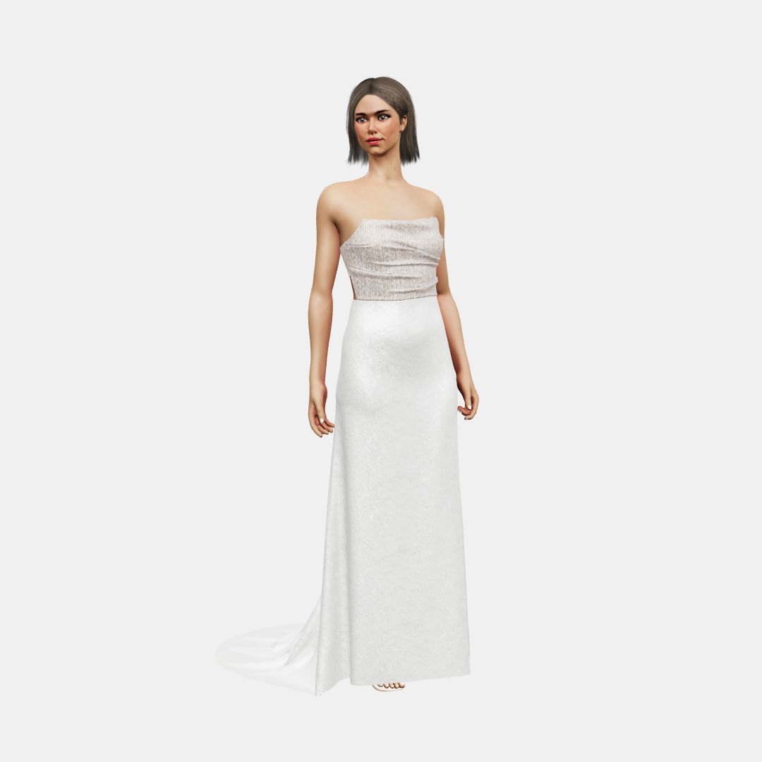 Draped bustier + column Beaded Sequin Tulle / Shinny Charmeuse