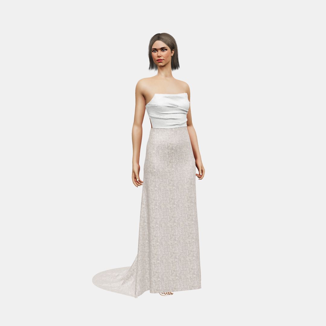 Draped bustier + column Shinny Charmeuse / Beaded Sequin Tulle