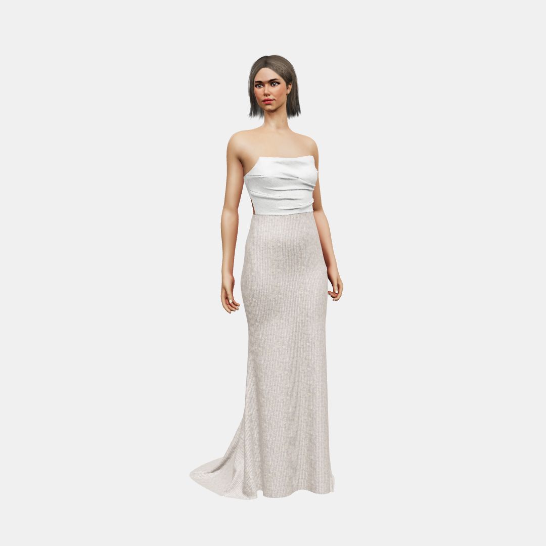 Draped bustier + trumpet Shinny Charmeuse / Beaded Sequin Tulle