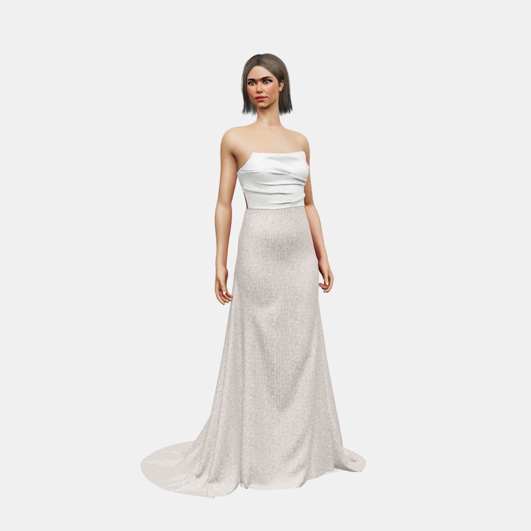 Draped bustier + fit and flair Shinny Charmeuse / Beaded Sequin Tulle