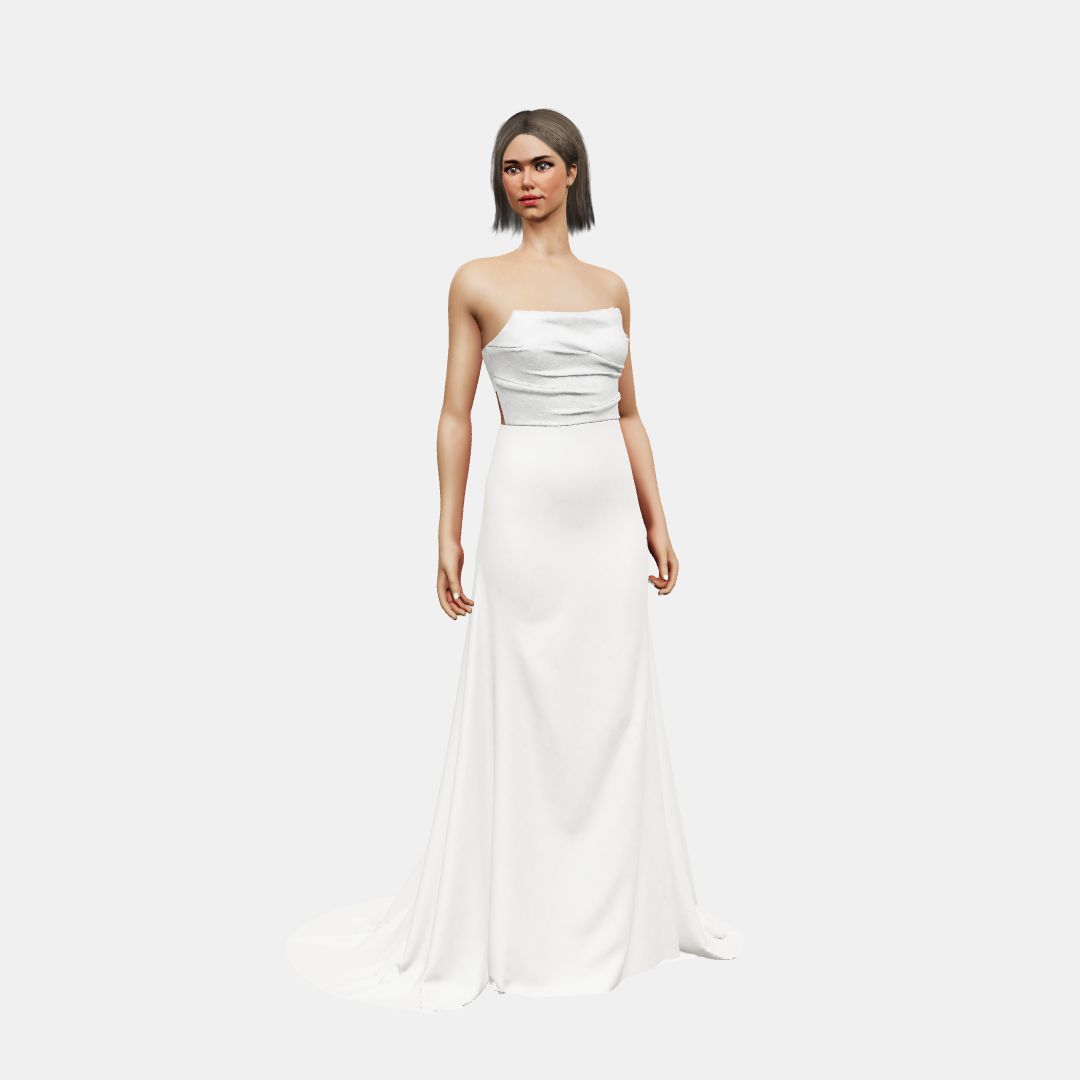 Draped bustier + fit and flair Shinny Charmeuse / Matt Silk