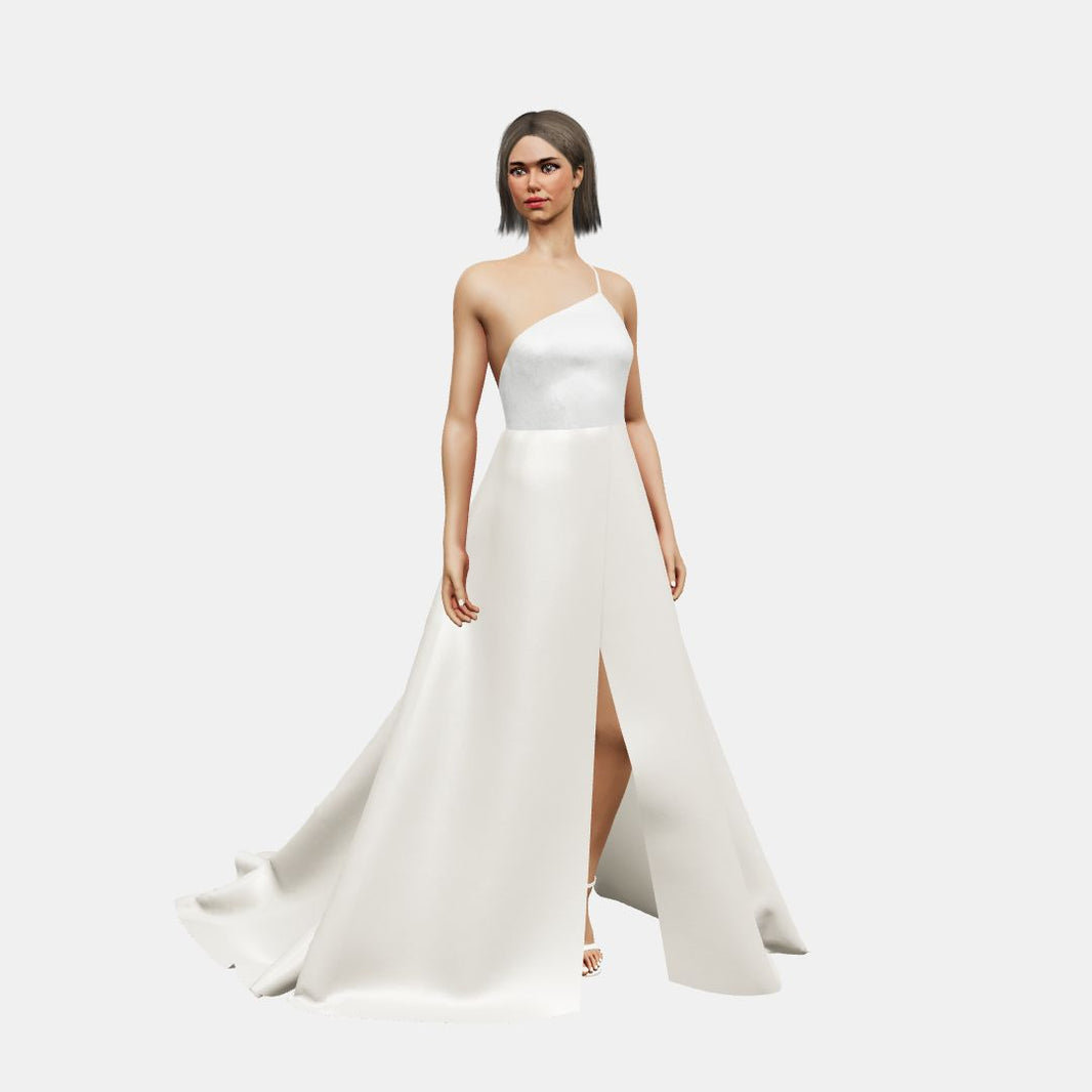 One shoulder + A-line wrapped Shinny Charmeuse / Heavy Satin