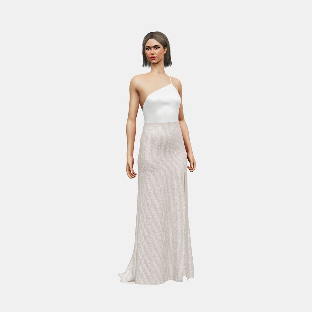 One shoulder + column with slit Shinny Charmeuse / Beaded Sequin Tulle