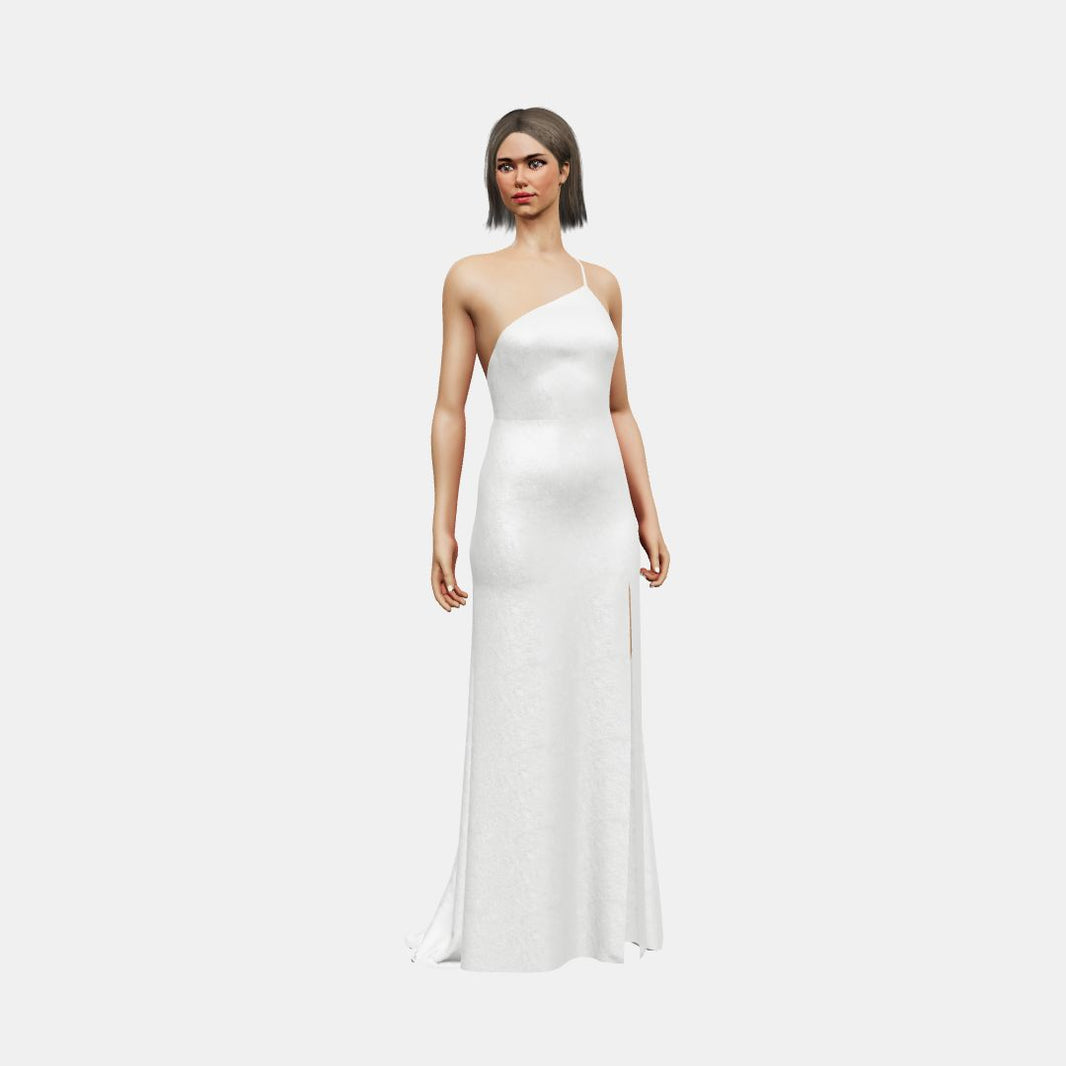 One shoulder + column with slit Shinny Charmeuse / Shinny Charmeuse