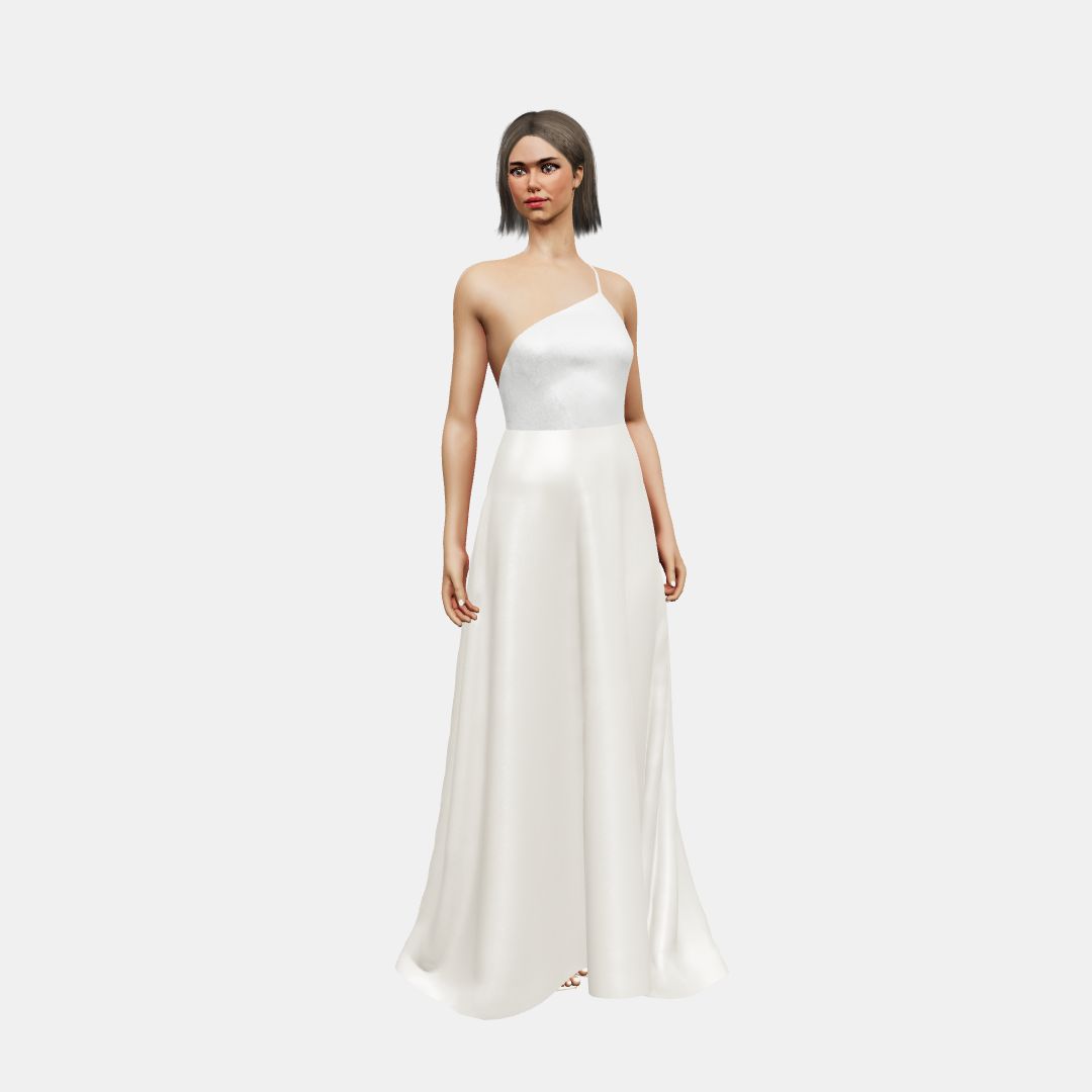 One shoulder + A-lined Shinny Charmeuse / Heavy Satin