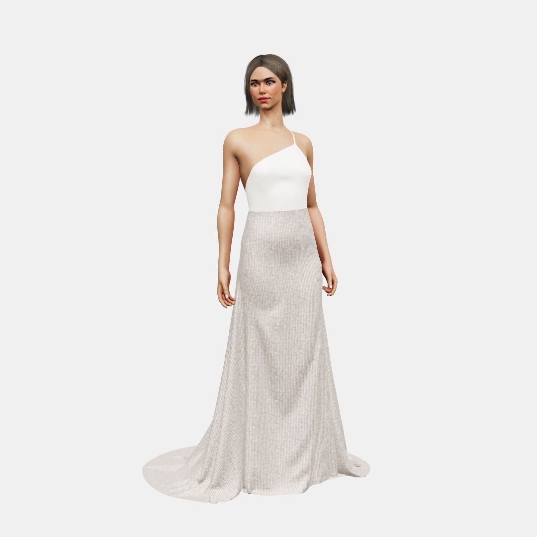 One shoulder + fit and flair Matt Silk / Beaded Sequin Tulle