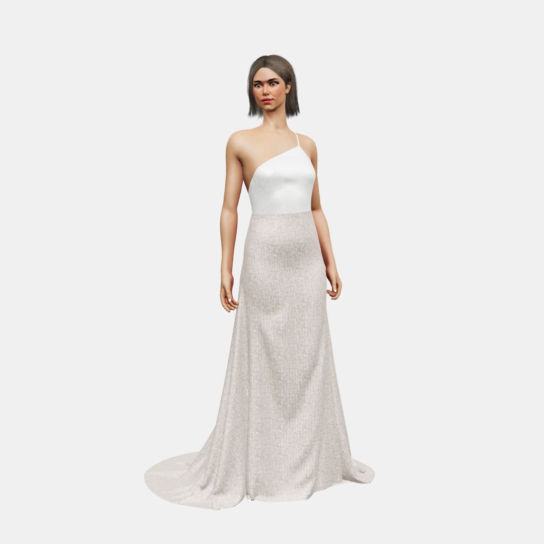 One shoulder + fit and flair Shinny Charmeuse / Beaded Sequin Tulle