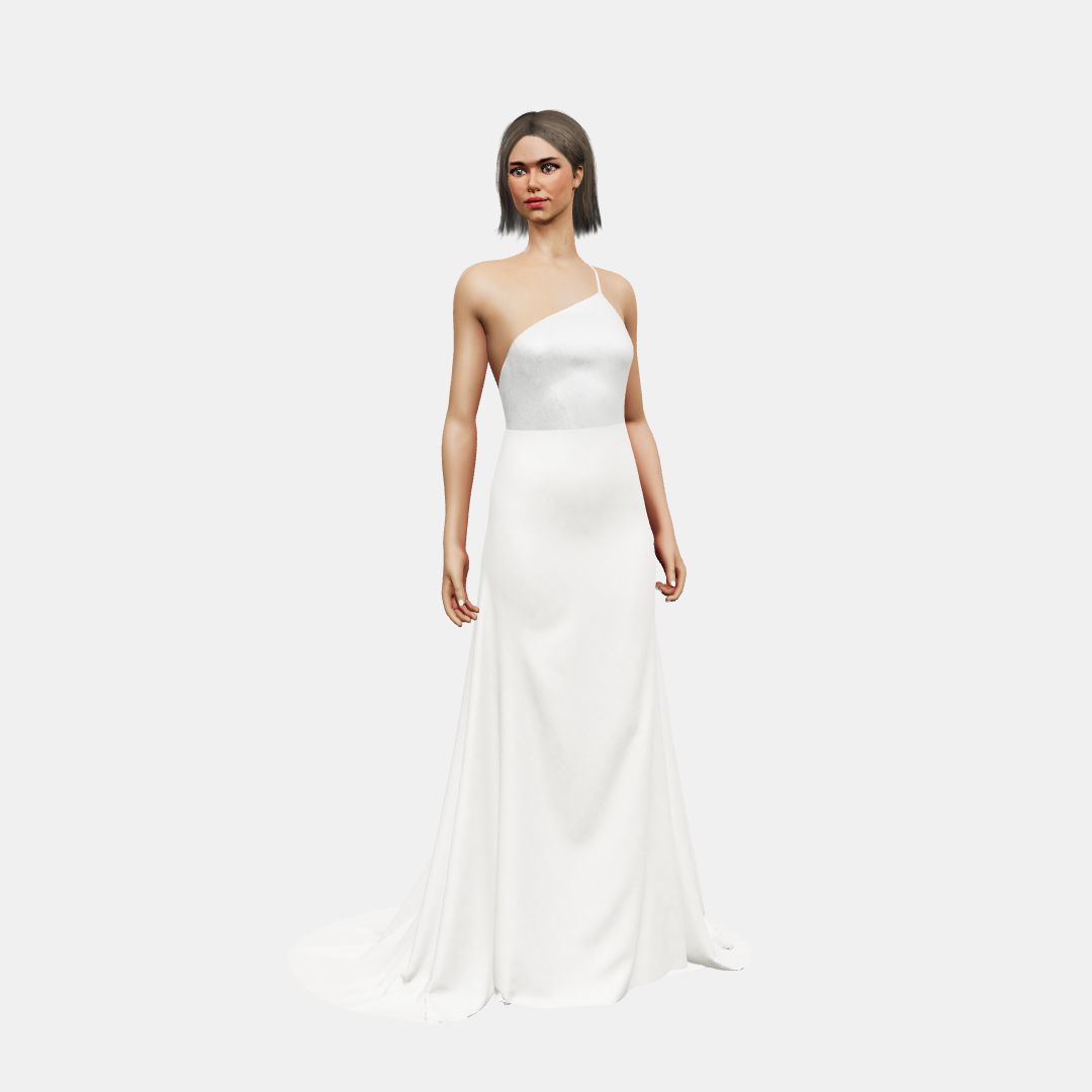 One shoulder + fit and flair Shinny Charmeuse / Matt Silk