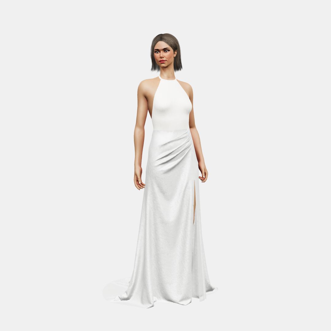 Halter neck & low back + draped Matt Silk / Shinny Charmeuse