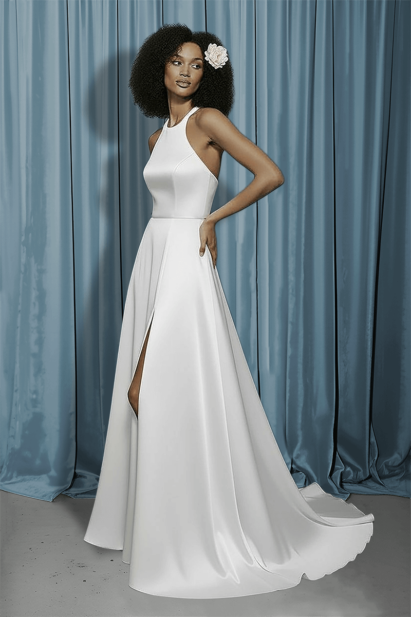Halter Neck + A-Line With Slit