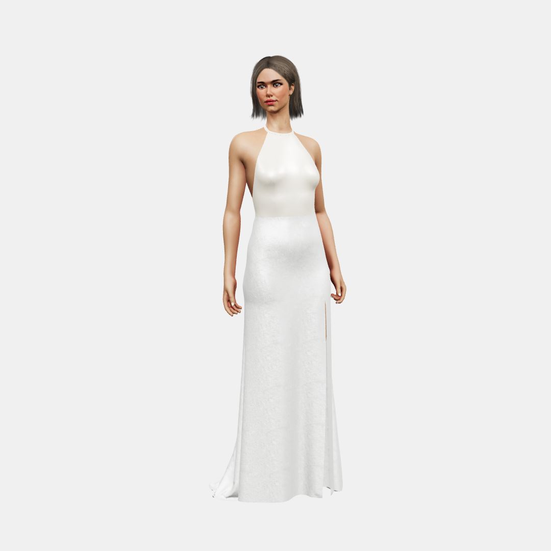 Halter neck & low back + column with slit Heavy Satin / Shinny Charmeuse