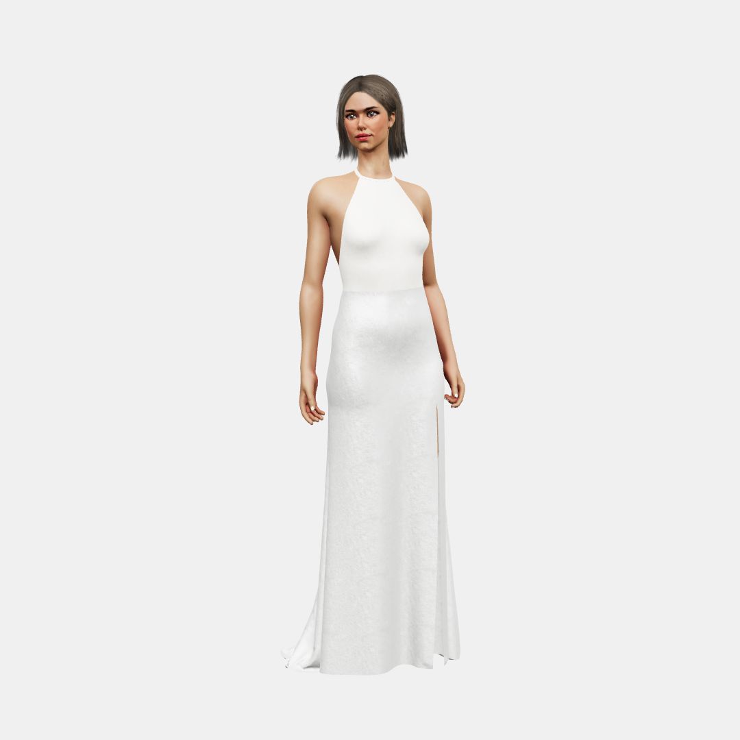 Halter neck & low back + column with slit Matt Silk / Shinny Charmeuse