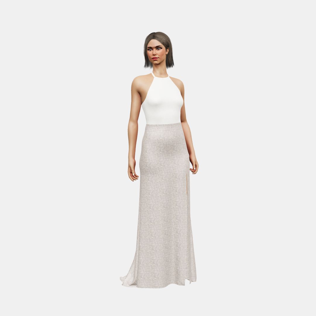 Halter neck + column with slit Matt Silk / Beaded Sequin Tulle