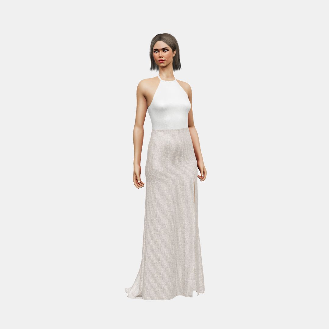 Halter neck + column with slit Shinny Charmeuse / Beaded Sequin Tulle