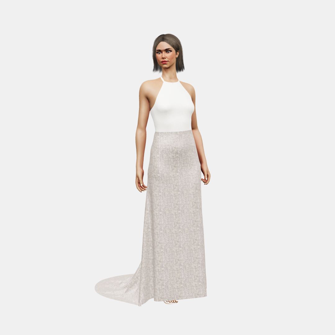 Halter neck + column Matt Silk / Beaded Sequin Tulle