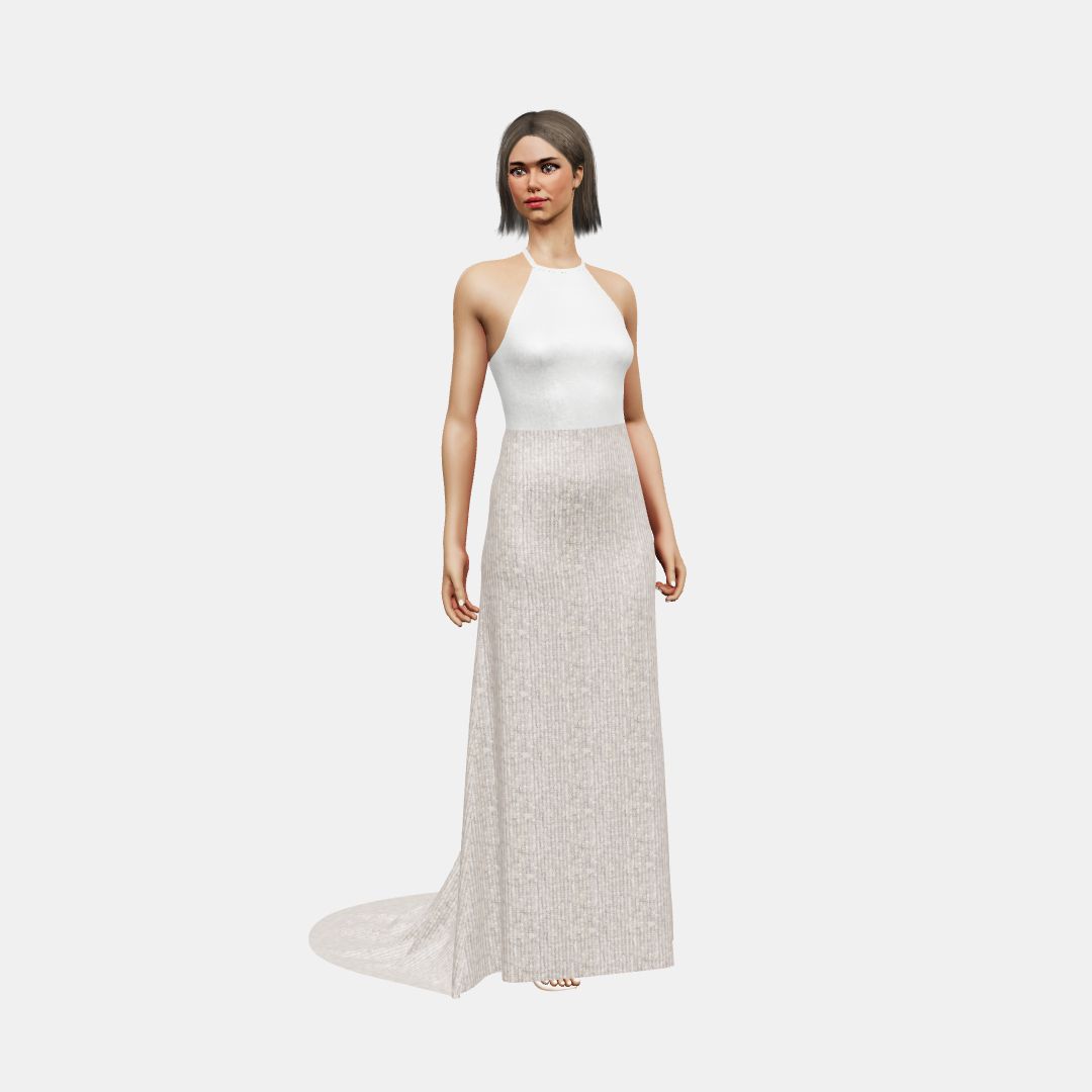 Halter neck + column Shinny Charmeuse / Beaded Sequin Tulle