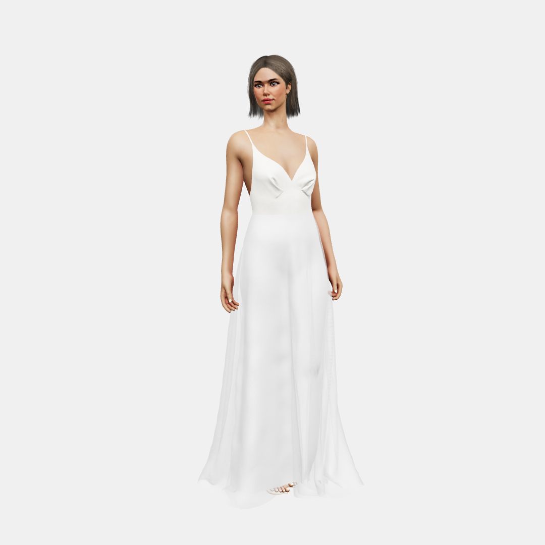 Deep neck and open back+ A-lined Matt Silk / Chiffon