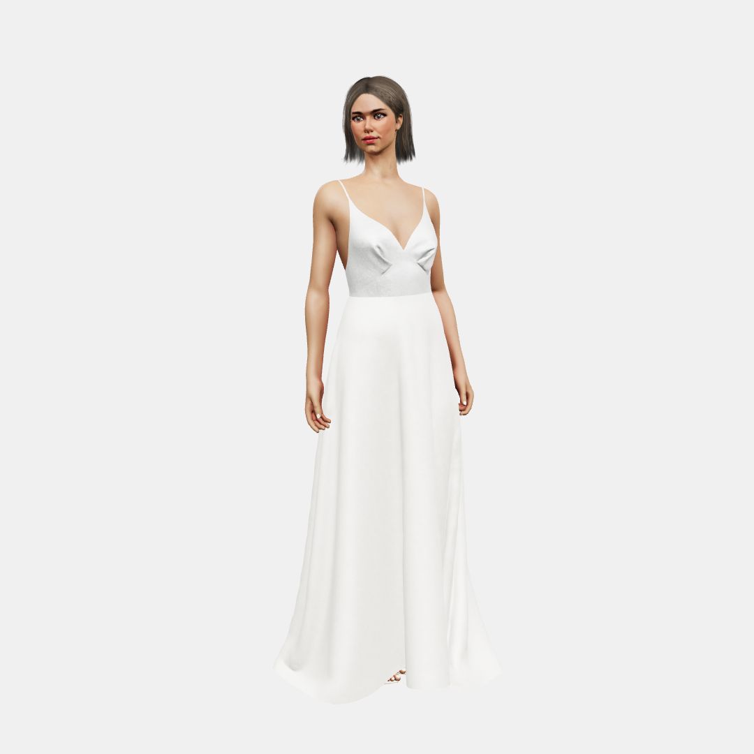 Deep neck and open back+ A-lined Shinny Charmeuse / Matt Silk