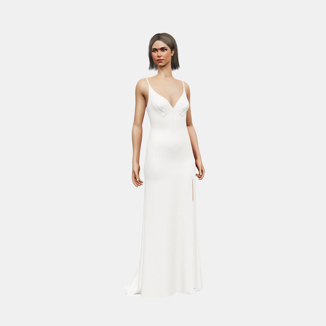 Deep V neck + column with slit Matt Silk / Matt Silk