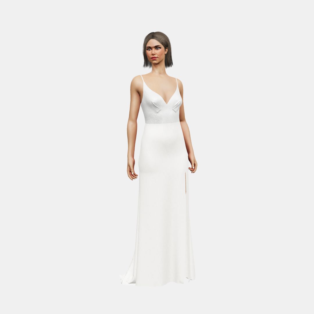 Deep V neck + column with slit Shinny Charmeuse / Matt Silk