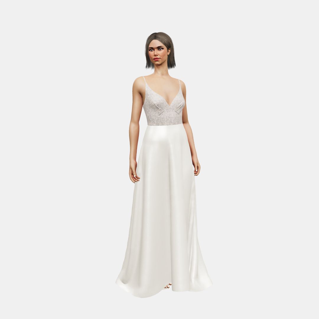 Deep V neck + A-lined Beaded Sequin Tulle / Heavy Satin