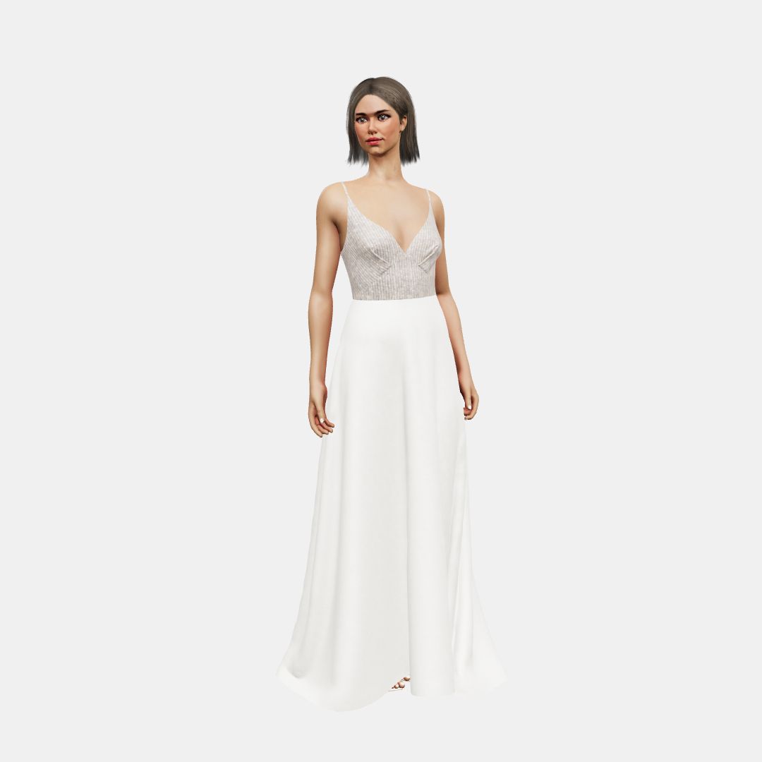 Deep V neck + A-lined Beaded Sequin Tulle / Matt Silk