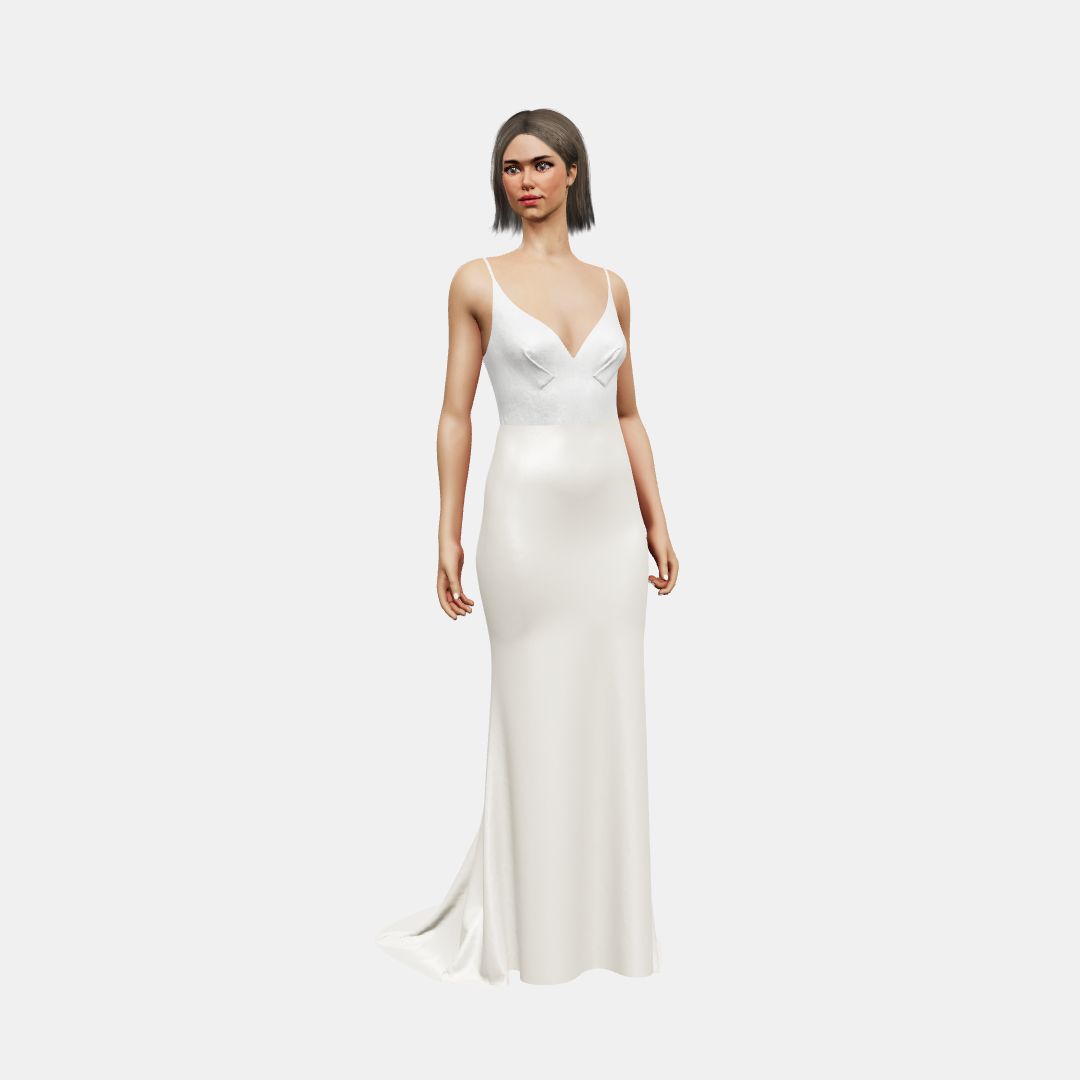 Deep V neck + trumpet Shinny Charmeuse / Heavy Satin